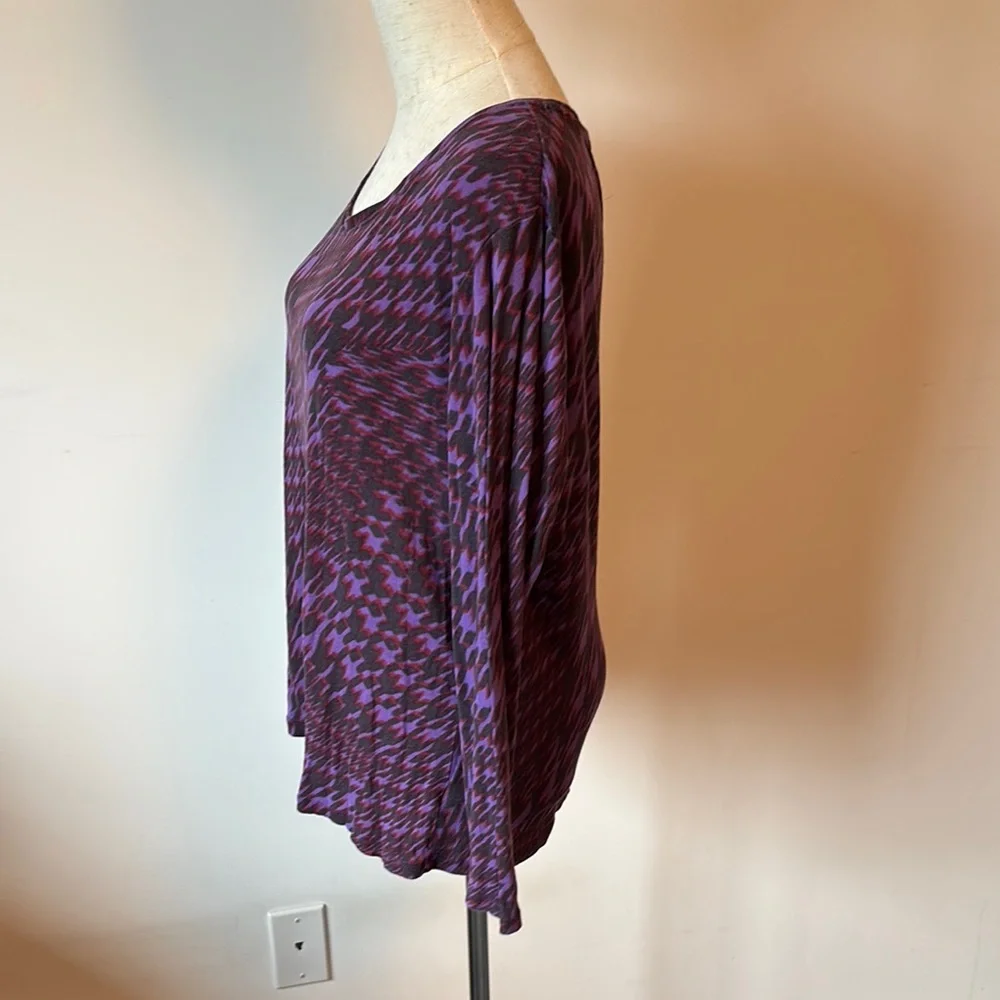 Daisy Fuentes Purple Black Relaxed Long Sleeve Tunic - Picture 3 of 4